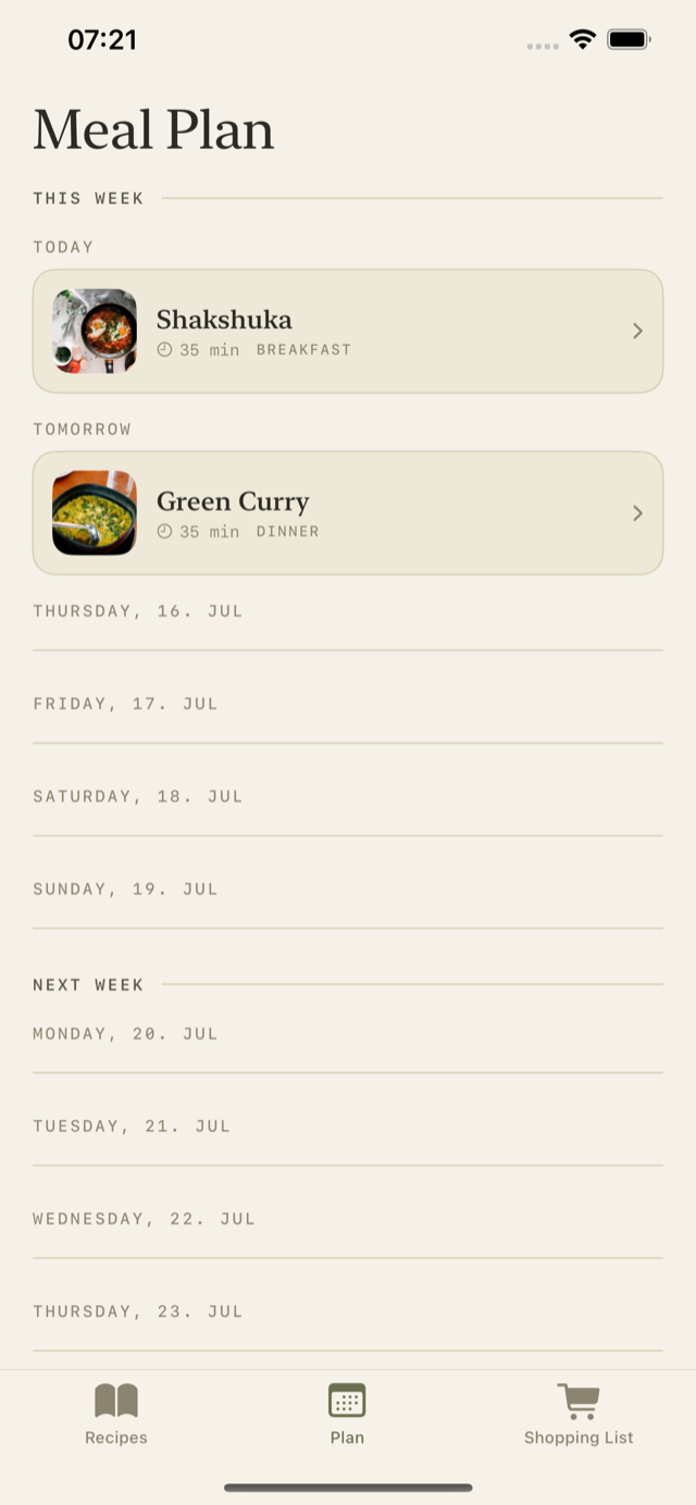 Menura weekly plan