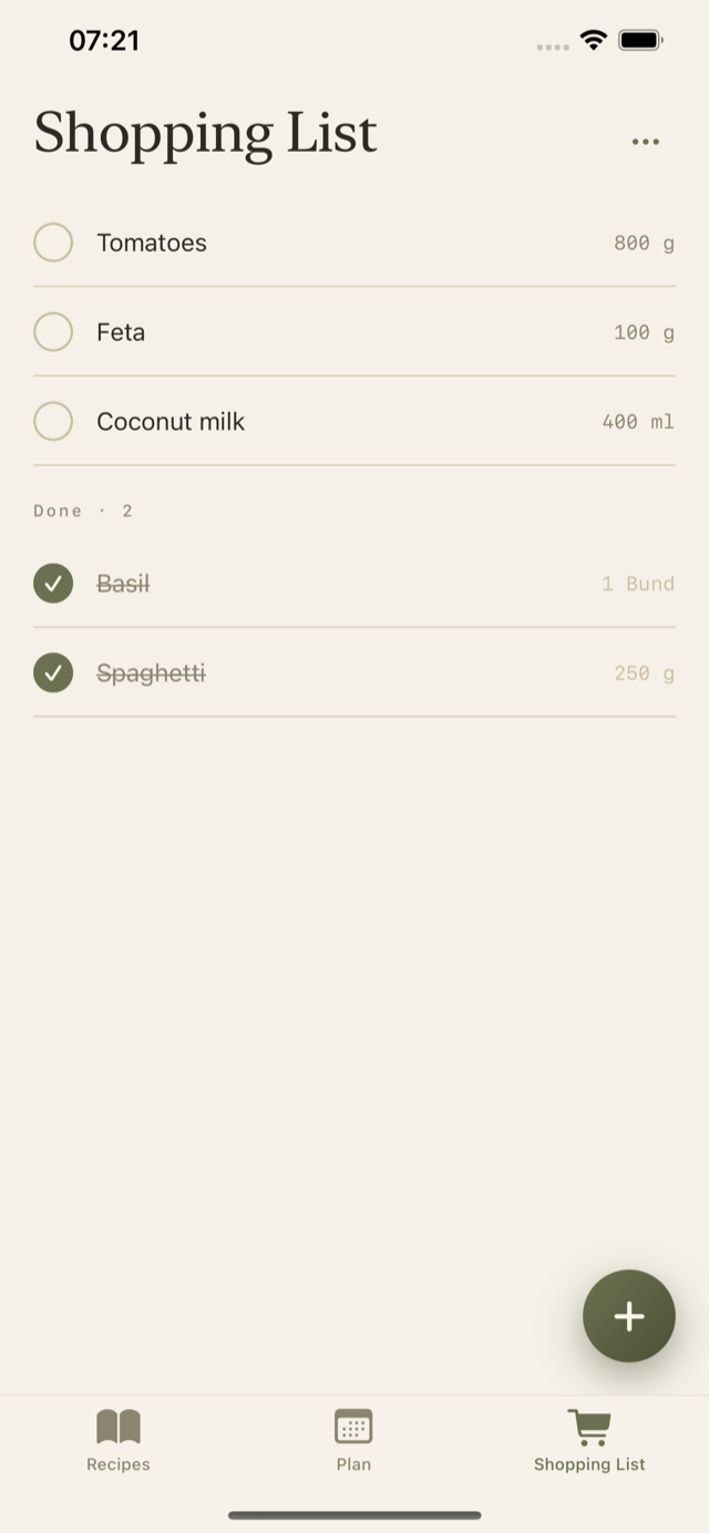 Menura shopping list